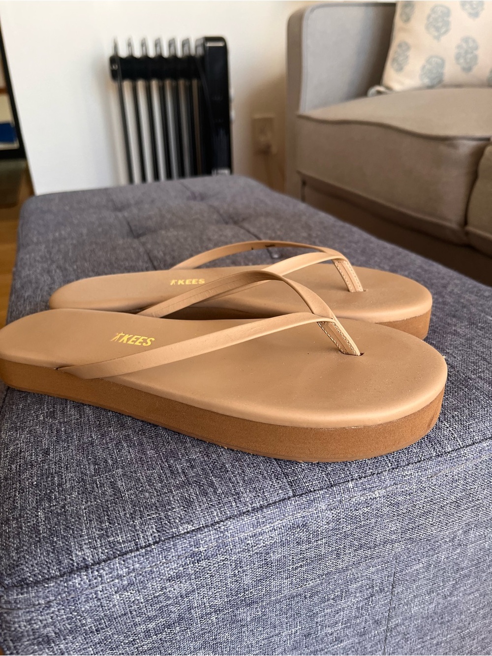 TKEES Women's Tan Platform Flip Flop Sandals
